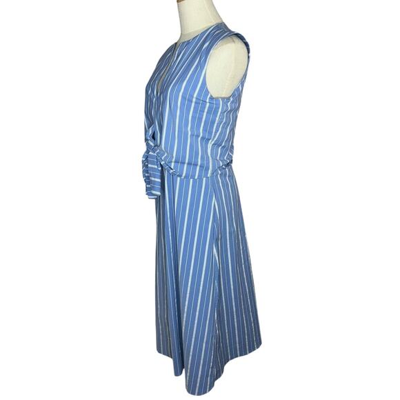 Theory Striped Blue and White Bow Tie Front Midi Sleeveless Modest Dress Size 4 - Picture 7 of 12